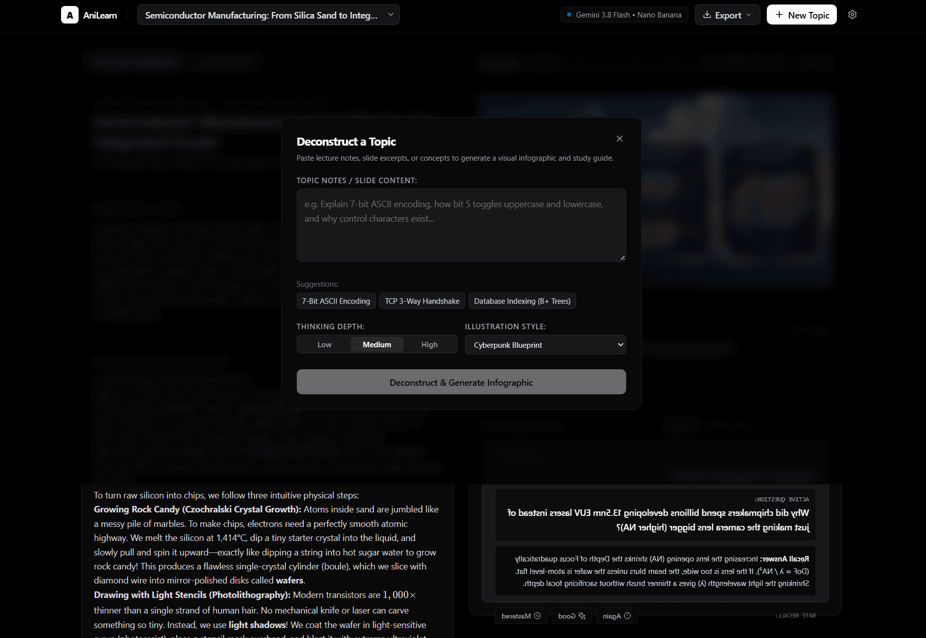AniLearn topic ingestion modal